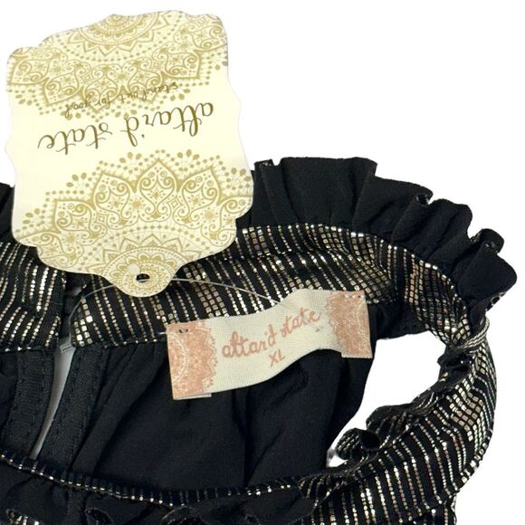 Altar'd State Black Gold Metallic Sleeveless Slinky Ruffle High Neck (XL) -NEW‎ - Picture 9 of 13